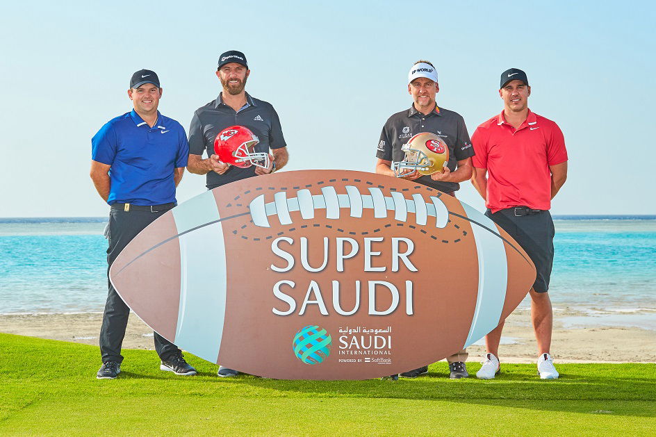 Shane Lowry hits golf shot through a giant bush at Saudi International